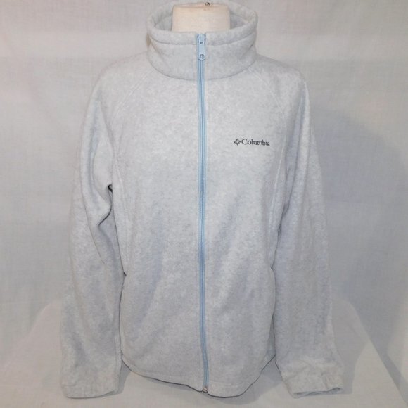 Columbia Womens XL Benton Springs Full Zip Light Gray Fleece jacket high neck - Picture 1 of 11